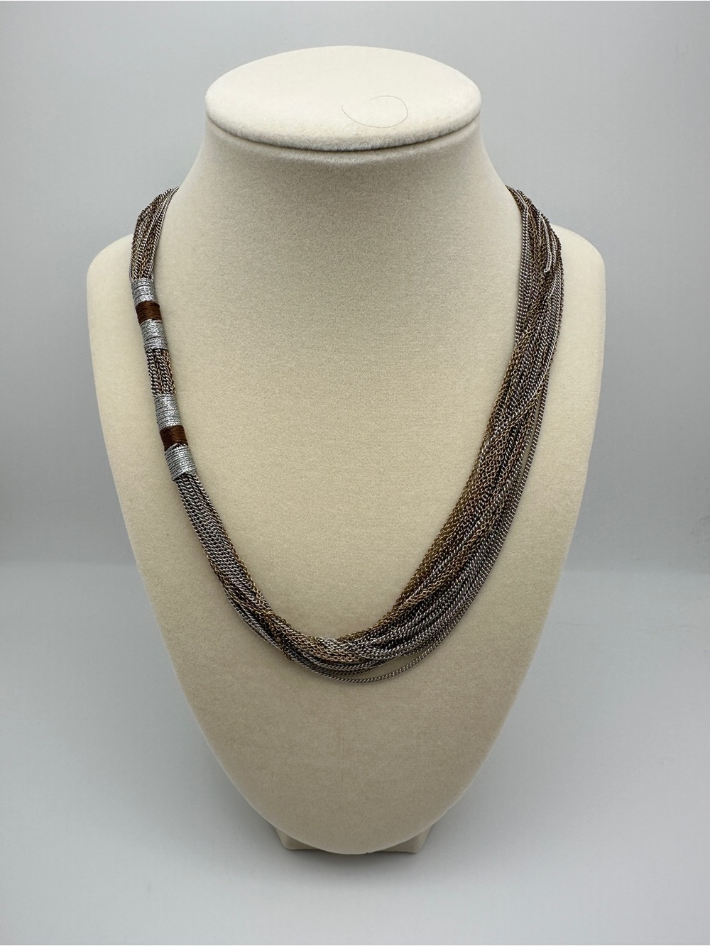 Multi-Strand Brown and Silver Mesh Necklace
